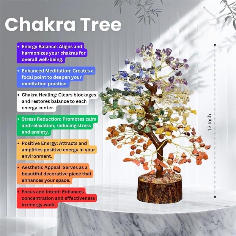Handcrafted Seven-Chakra Natural Gemstone Crystal Tree