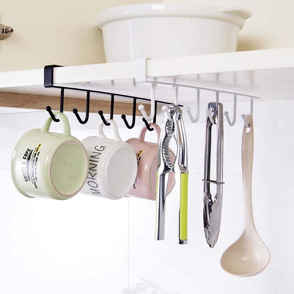 Under Cabinet Hanging Hook Rack for Mugs, Cups & Accessories (No Drilling)
