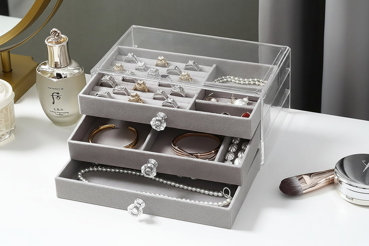 3 Layer Jewellery Storage Box – Elegant Organizer with Multiple Compartments